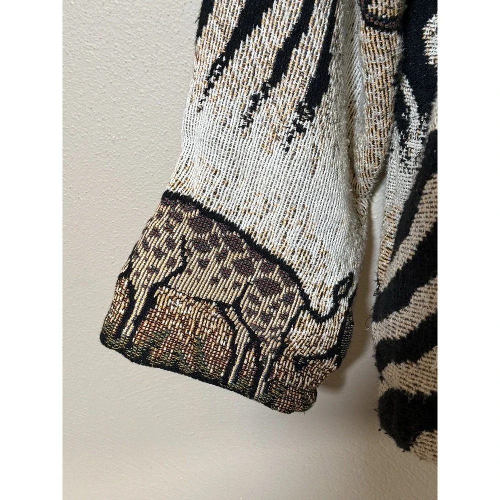 Vintage Sugar Street Women M Cotton‎ Weavers Animal Print Safari Tapestry Jacket